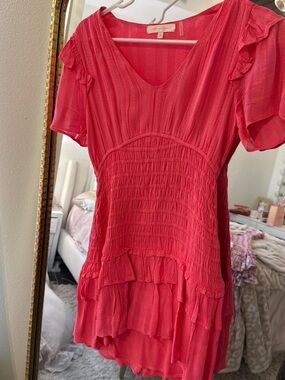Lush Coral Pink Ruffle Smocked Dress